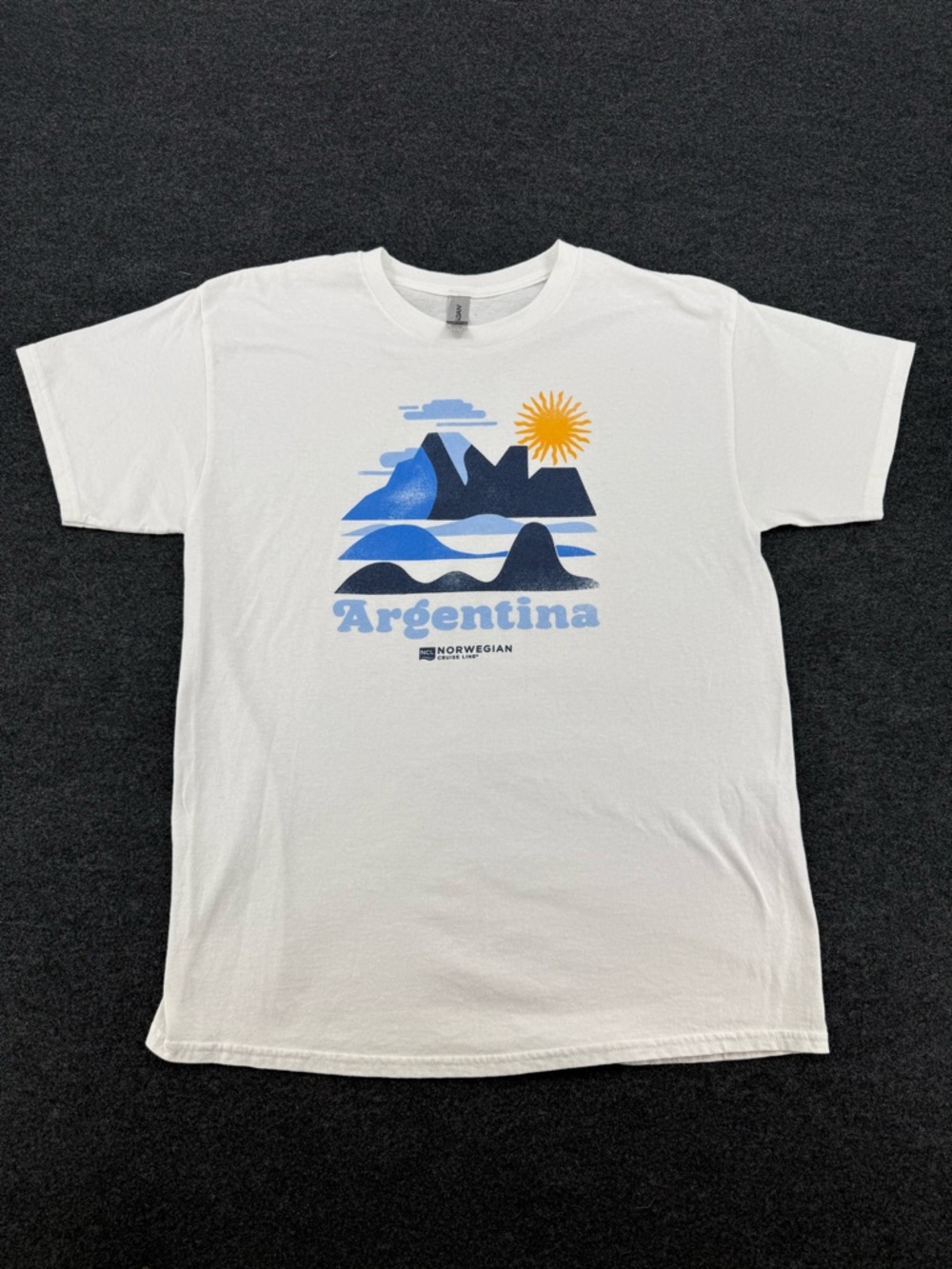 Gildan White Argentina Graphic Tee with Blue & Yellow Print